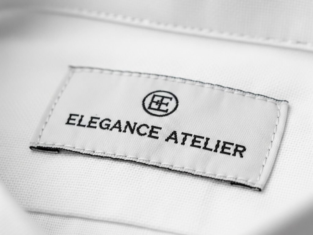 Close-up view of woven label threads and intricate design details