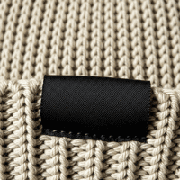 satin woven label on handmade beanie, center-fold