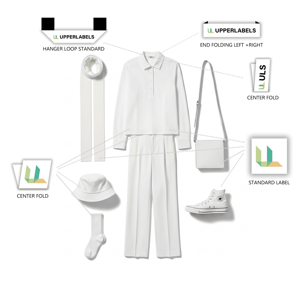 Different woven label sizes and shapes for apparel