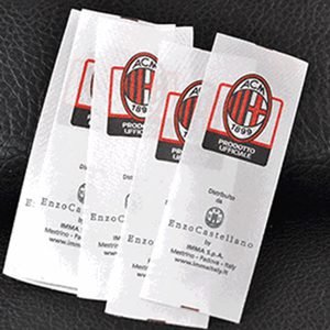 Satin tape care labels with clear printed text