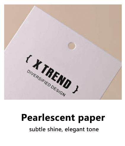 Pearlescent paper hang tags with subtle shine for elegant custom hang tags with logo”