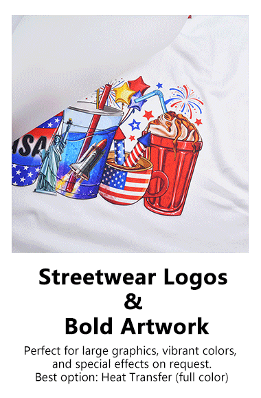 Large vibrant heat transfer print on fabric for streetwear logo and graphic designs
