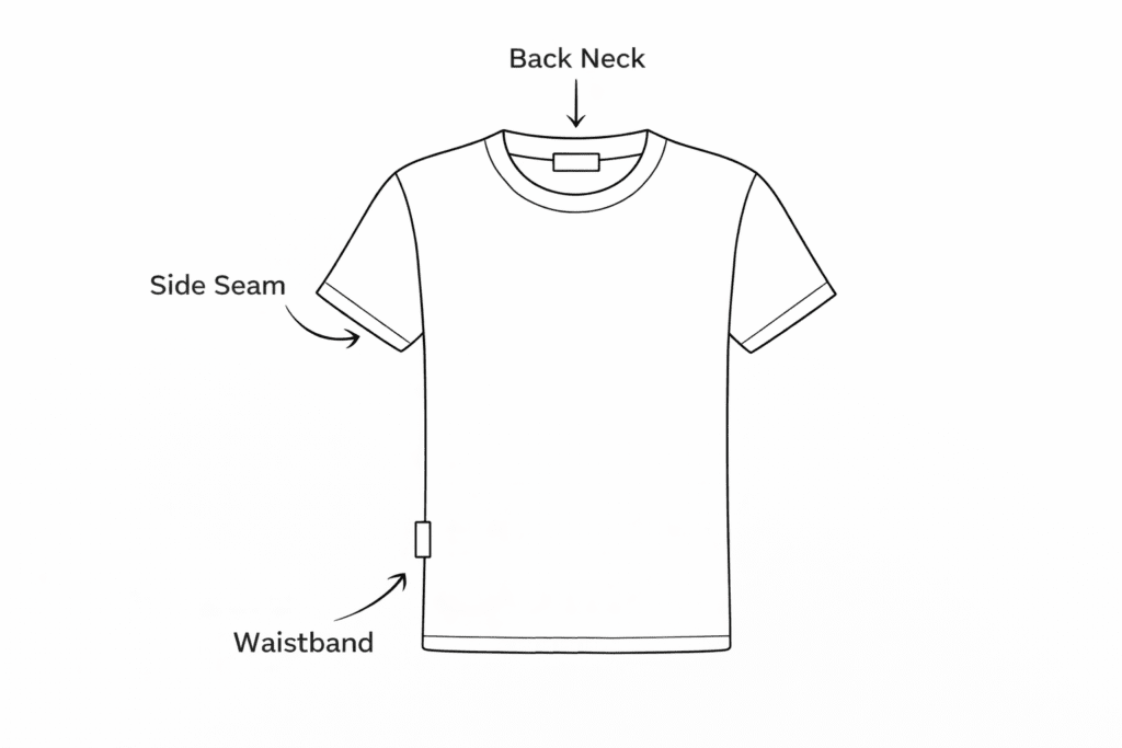 Technical line diagram of a t shirt